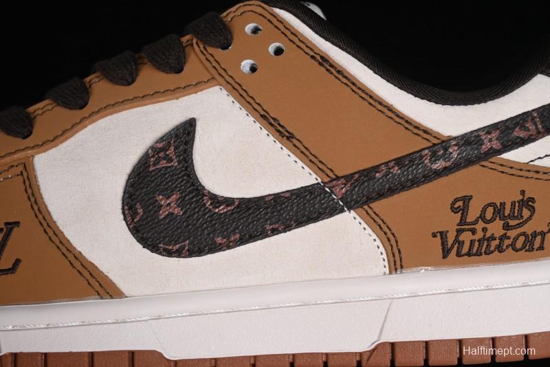 Nike SB Dunk Low LV Collaboration - Brown Black Monogram Anniversary High-End Custom Low-Top Casual Skate Shoes - DQ1098-342