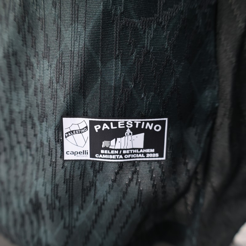 Player Version 25/26 CD Palestino Away Black Jersey with Red-Green Stripes and Bank of Palestine Sponsor