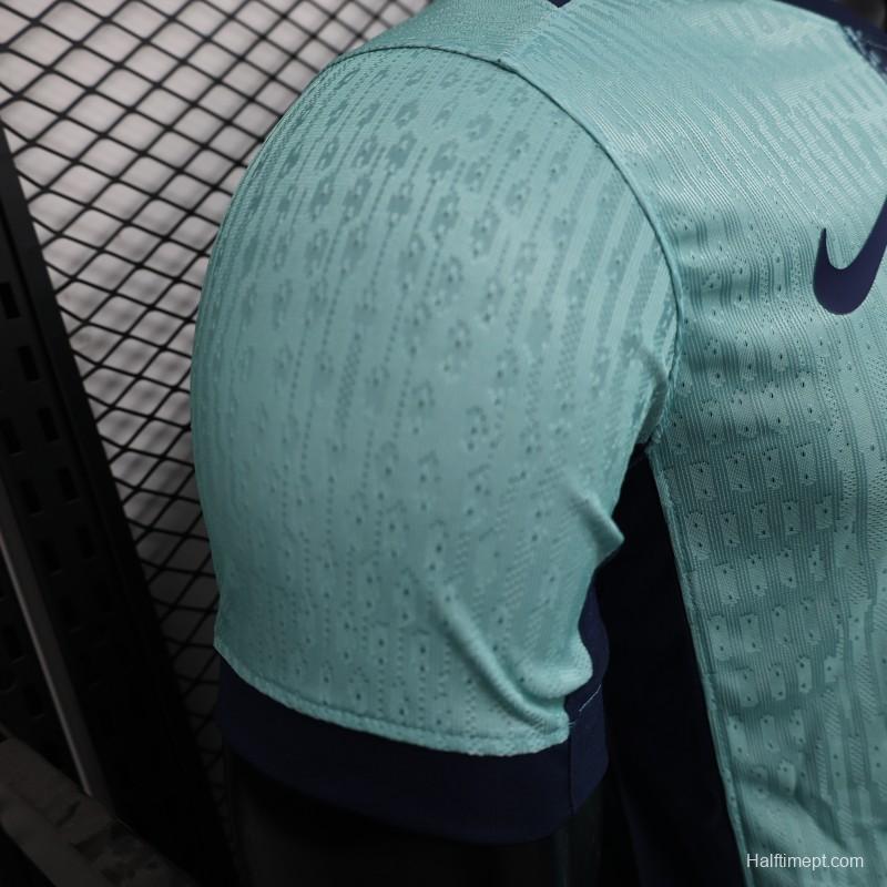 Player Version 25/26 Barcelona Blue 125Th Anniversary Mint Green Jersey with Navy Blue Stripe and Spotify Sponsor