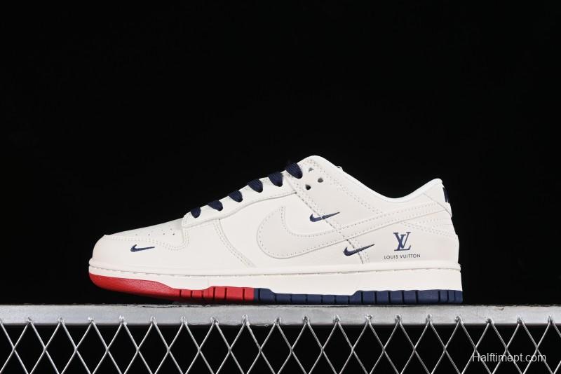 Nike SB Dunk Low LV Collaboration - Beige Red Blue Dual Color Anniversary High-End Custom Low-Top Casual Sneakers - XX2025-333