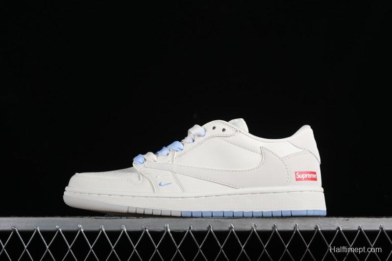 Nike SB Dunk Low Supreme Anniversary Edition Customized Low-Top Casual Sneakers in Off-White and Blue - BB6588-102