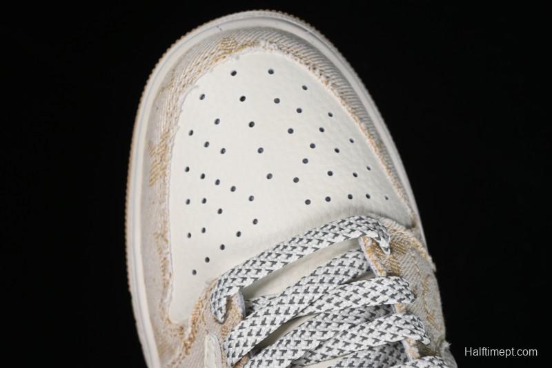 Nike Travis Scott x Fragment Design x Jordan Air Jordan 1 Low OG SP AJ1 LV Khaki Denim Casual Sneakers - SJ2068-009