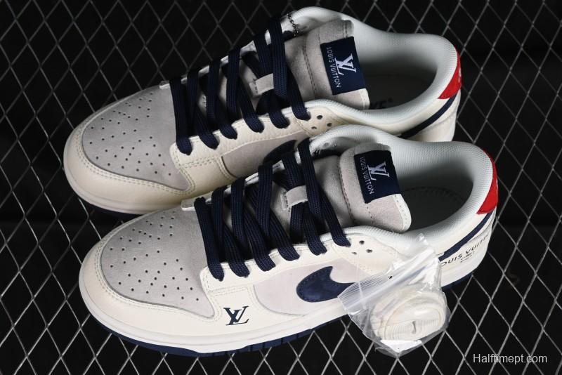 Nike SB Dunk Low LV Collaboration - Suede Navy Blue Anniversary High-End Custom Low-Top Casual Skate Shoes - FC1688-134