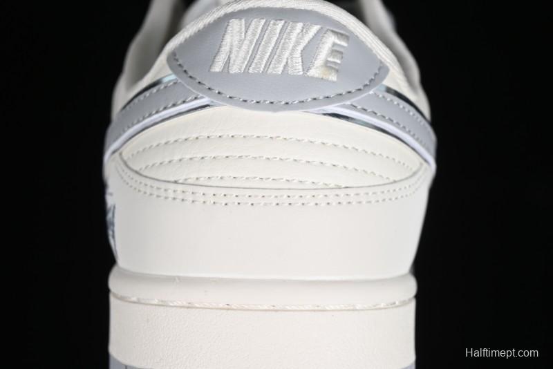 Stussy x Nike SB Dunk Low Retro Premium Sneakers in Off-White Light Grey Swoosh - DQ1098-377