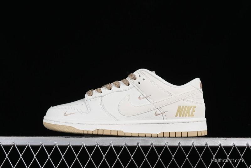 Nike SB Dunk Low Collaboration Three Swooshes Beige Gold Colorway Low-Top Casual Skateboarding Shoes - NK5639-326