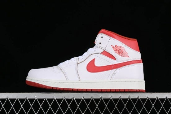 Nike Air Jordan 1 Mid Basketball Shoes in White/Orange/Red - FJ3458-160