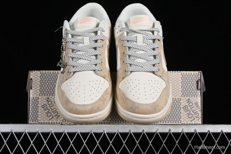 Nike SB Dunk Low LV Collaboration - Khaki Denim Anniversary High-End Custom Low-Top Casual Skate Shoes - XP3802-337