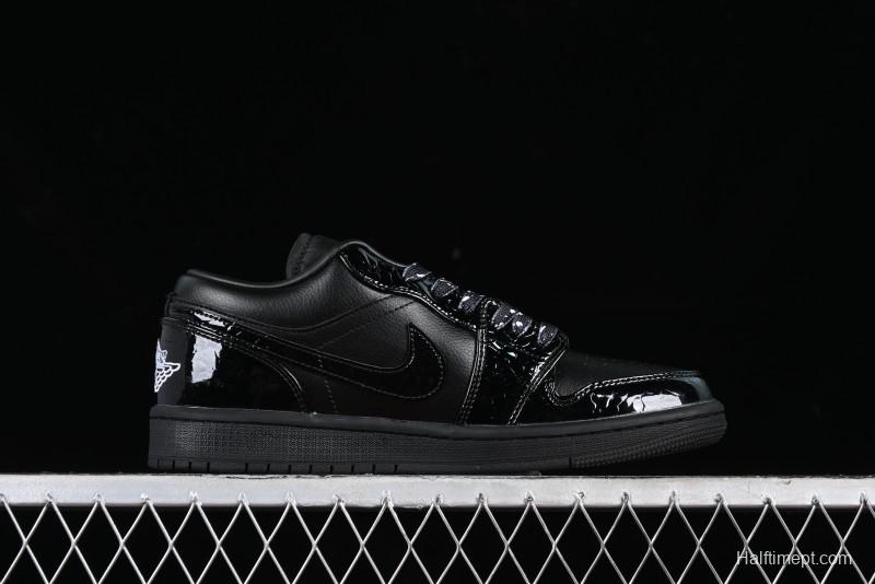 Nike Air Jordan 1 Low "Black Croc" Casual Sneakers with Crocodile-Embossed Leather - HJ7743-010