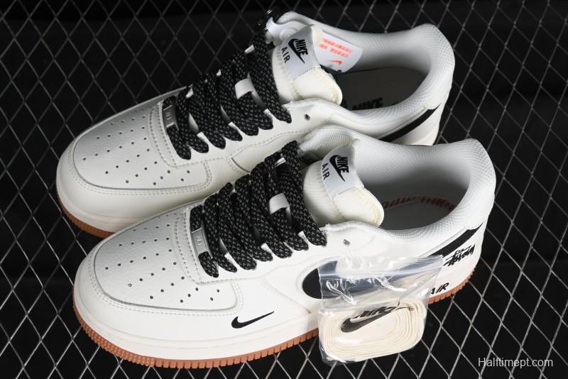 Nike Air Force 1 '07 Low Stussy Collaboration - Beige Black Gum Sole Low-Top Casual Sneakers - XZ5688-001