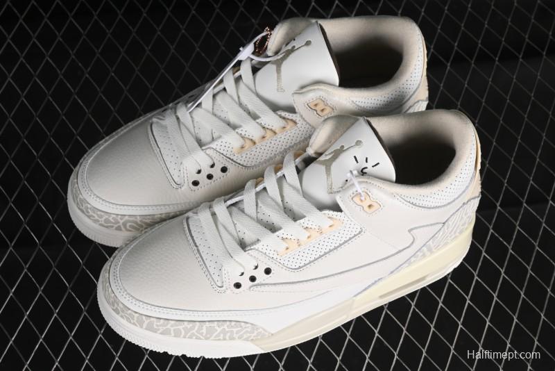 Nike Air Jordan 3 Retro Cactus Jack Collaboration High-Top Basketball Shoes with Soft Napa Leather and Visible Air Cushion - 136064-668