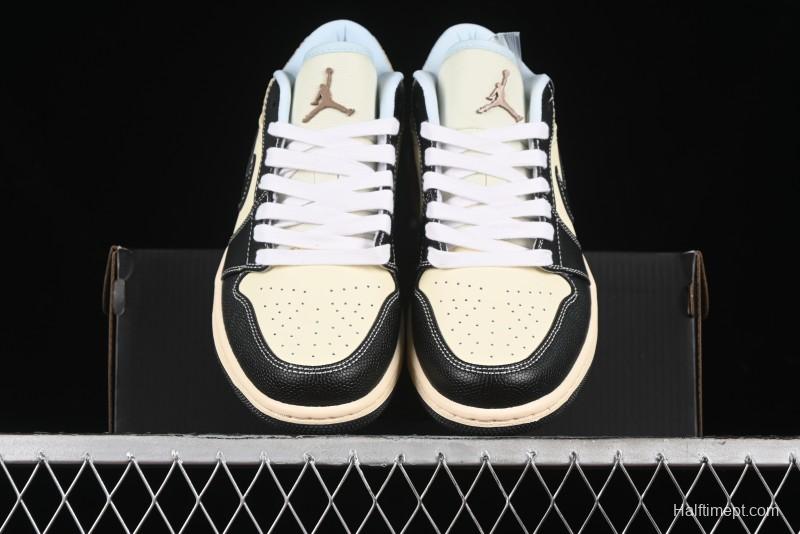 Nike Air Jordan 1 Low "Coconut Milk Black" Casual Basketball Shoes with Team Gold Accents - HQ3437-101