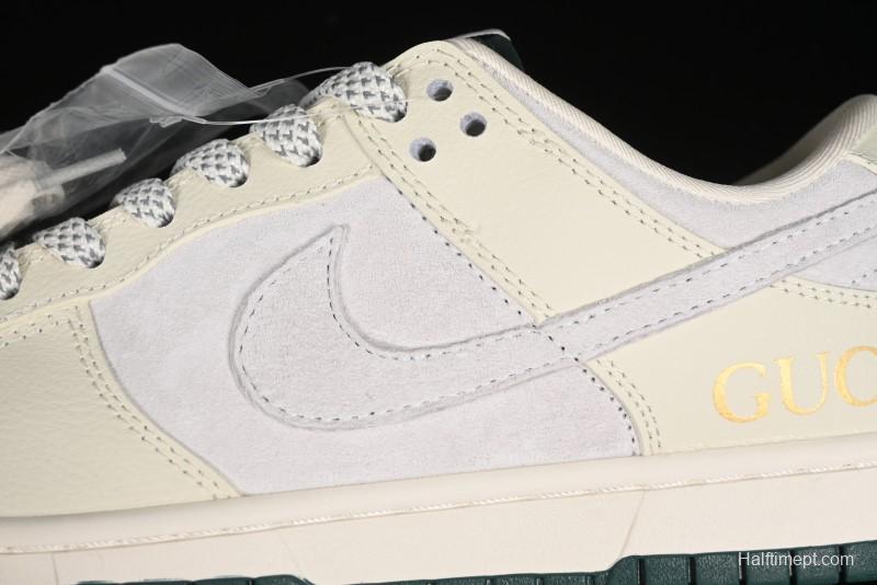 Nike SB Dunk Low Gucci Collaboration - Beige with Yellow Swoosh Anniversary High-End Custom Low-Top Casual Sneakers - DQ1098-390