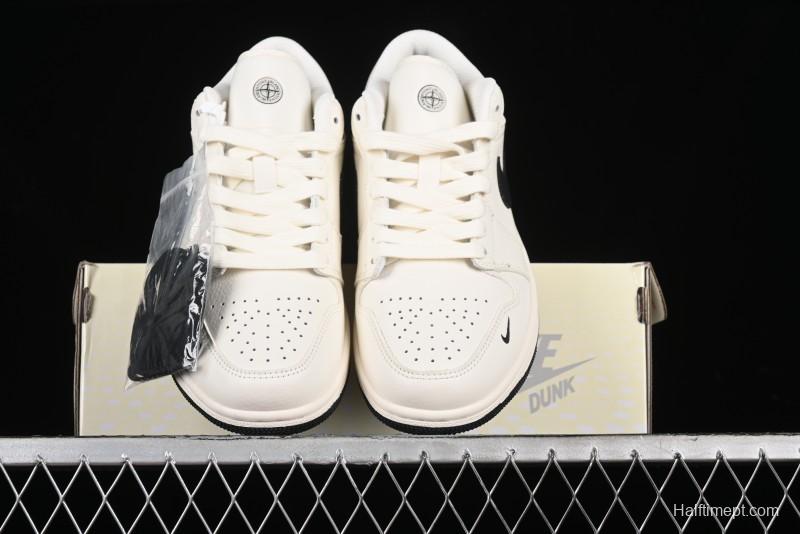 Nike Air Jordan 1 Low AJ1 Stone Island Collaboration - Off White Black Retro Low-Top Basketball Shoes - LJ6688-003