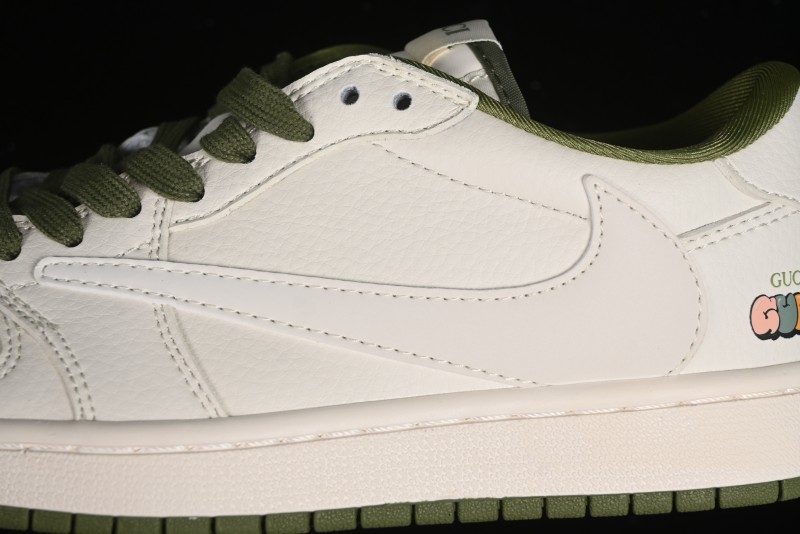 Nike Travis Scott x Fragment Design x Air Jordan 1 Low OG SP AJ1 Retro Sneakers in Off-White & Fresh Green - DM6688-606