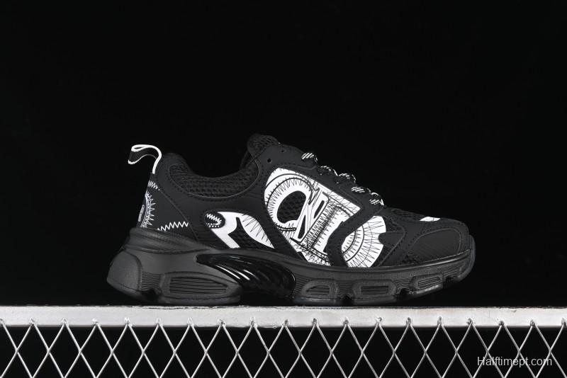 Dior Chrono Round Toe Lace-Up Lifestyle Casual Running Sneakers - 6865 BLACK WHITE