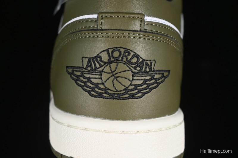 Nike Air Jordan 1 Low "Medium Olive" Retro Casual Sneakers - 553558-092