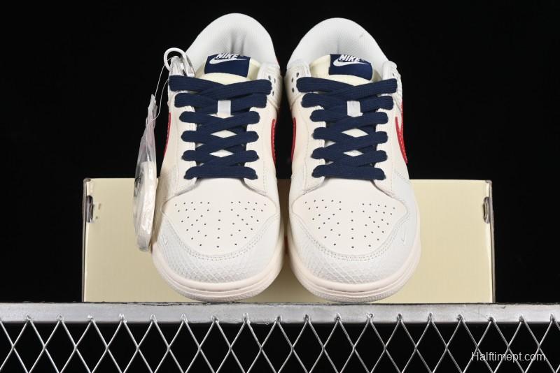 Nike SB Dunk Low Supreme Collaboration - White Dragon Scale Anniversary Custom Low-Top Casual Skate Shoes - BB8685-101