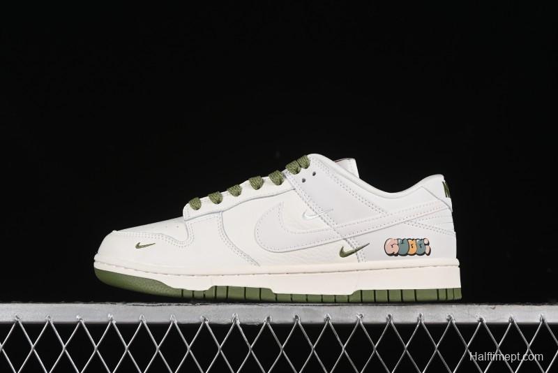 Nike SB Dunk Low Gucci Collaboration - Off White with Green Swoosh Anniversary High-End Custom Low-Top Casual Skate Shoes - KK1888-007