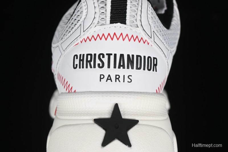 Dior Chrono Round Toe Lace-Up Lifestyle Casual Running Sneakers - 19W WHITE RED