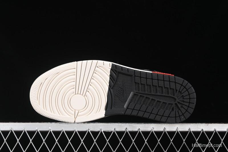 Nike Travis Scott x Fragment Design x Air Jordan 1 Low OG SP AJ1 Supreme Stussy Collaboration - Red Tab Black Warrior Low Top Casual Sneakers - SJ2068-124