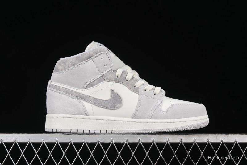 Nike Air Jordan 1 Mid AJ1 Basketball Shoes White Grey - FQ7720-002