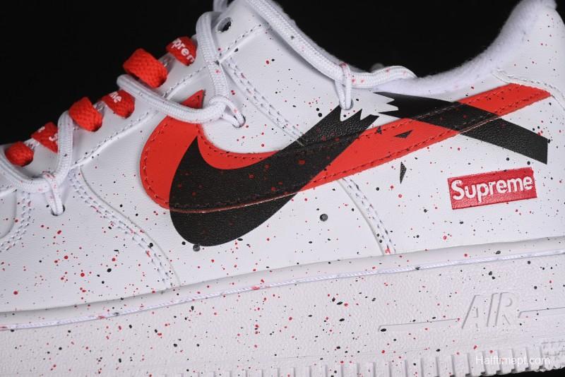Supreme x Nike Air Force 1 '07 Low Casual Sneakers with Broken Swoosh and Anime-Inspired Spray Paint Design - CU9225-101