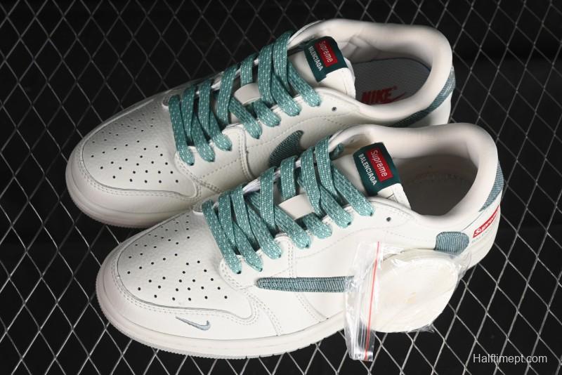 Nike Travis Scott x Fragment Design x Air Jordan 1 Low OG SP AJ1 Supreme Collaboration - Green Canvas Swoosh Low-Top Casual Sneakers - JH6088-706