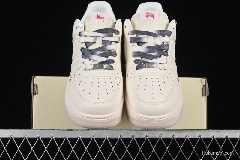 Nike Air Force 1 '07 Low Stussy Collaboration - White Grey Two-Tone Low-Top Casual Sneakers - XZ6188-015