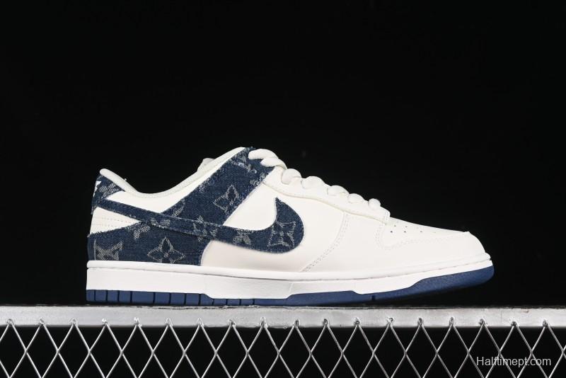Nike SB Dunk Low LV Collaboration - Dark Blue Denim White Blue Swoosh Anniversary High-End Custom Low-Top Casual Sneakers - DJ2024-008