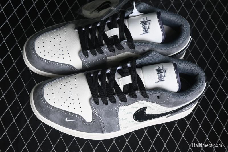 Nike Air Jordan 1 Low Stussy Collaboration Pig Grey Black Swoosh Custom Retro Basketball Shoes - SJ9950-029
