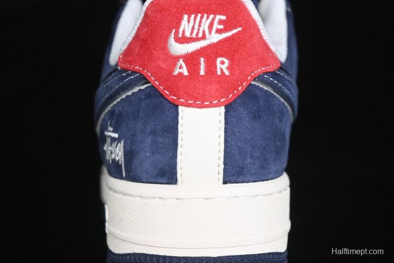 Nike Air Force 1 '07 Low Stussy Collaboration - Navy Red Print Casual Sneakers - XZ6188-350