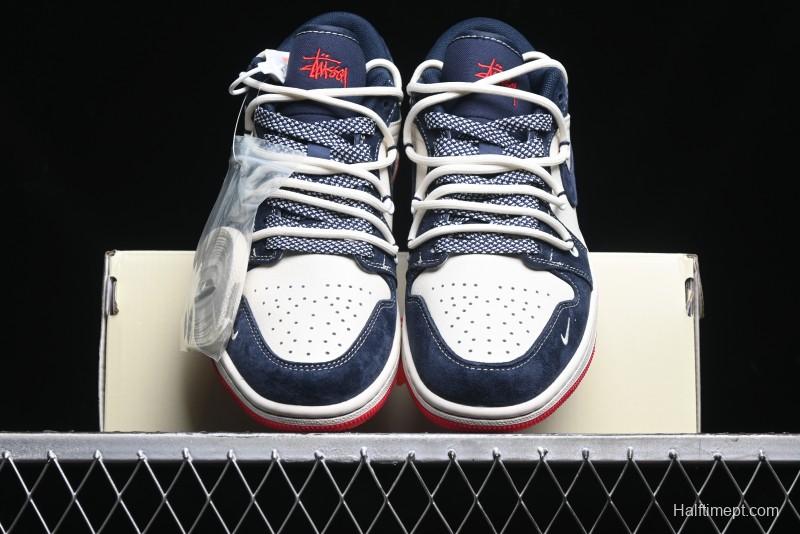 Nike Air Jordan 1 Low Stussy Collaboration - Blue Red Custom High-End Retro Basketball Shoes - SJ9950-049