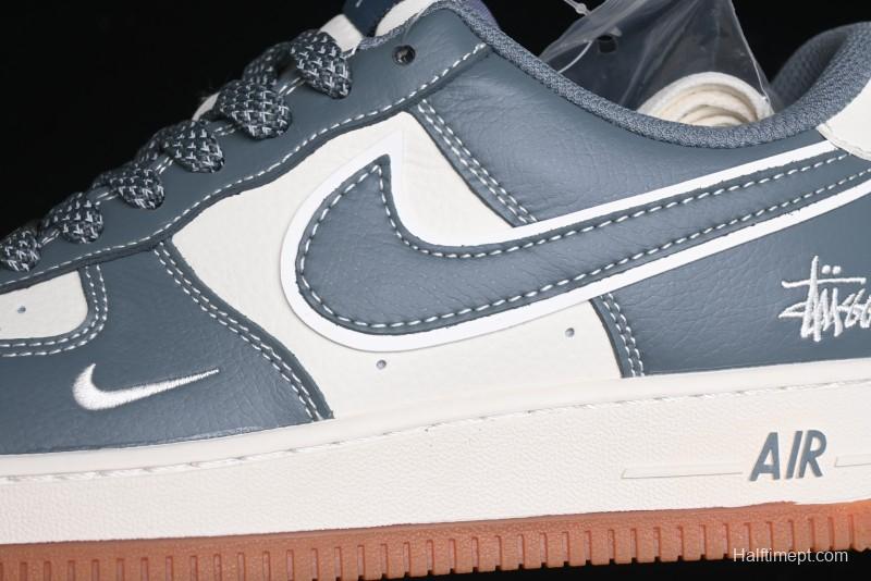 Nike Air Force 1 '07 Low Stussy Collaboration - Grey White Gum Sole Low-Top Casual Sneakers - XZ9688-101