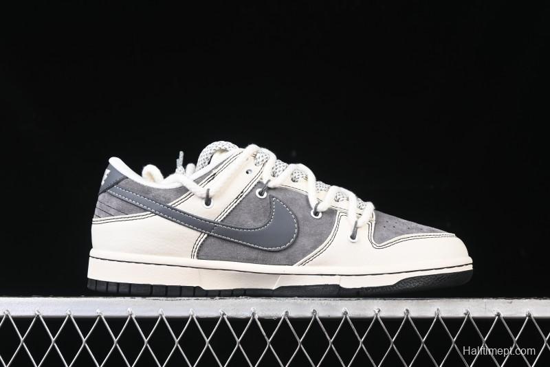 Nike SB Dunk Low Supreme Collaboration - Strap Light Gray Hook Anniversary High-End Custom Low-Top Casual Skate Shoes - YX5066-210