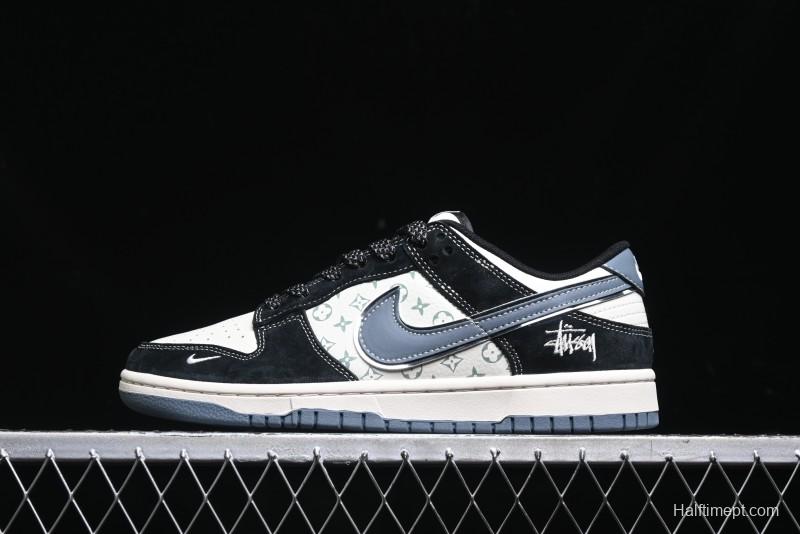 Nike SB Dunk Low Stussy Collaboration - Black White Print Anniversary Custom Low-Top Casual Sneakers - XX3168-212