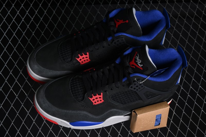 Nike Air Jordan 4 Retro Basketball Shoes with Black-Grey-Blue Color Blocking - FV5029-003