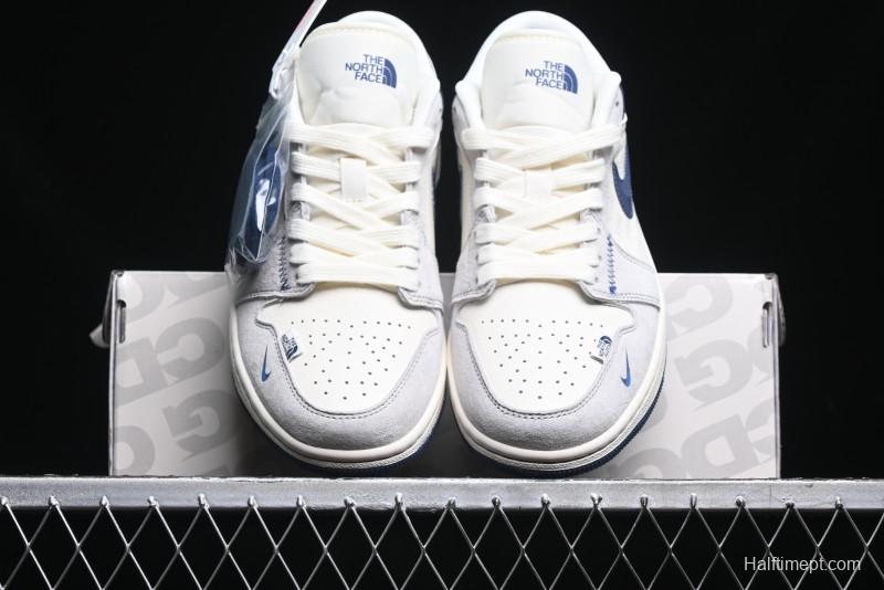 Nike Air Jordan 1 Low AJ1 The North Face Collaboration - Custom High-End Retro Basketball Shoes with Blue Swoosh - DM9188-010