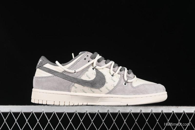 Nike SB Dunk Low Stussy Collaboration - Strap Grey Embroidered Swoosh Anniversary Custom Low-Top Casual Skate Shoes - SJ2068-307