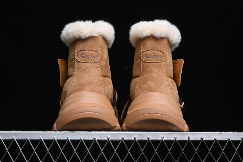 Ouder Retro Lace-Up Mid-Calf Warm & Thickened Platform Casual Snow Boots with Wool Lining - Oud024 Brown