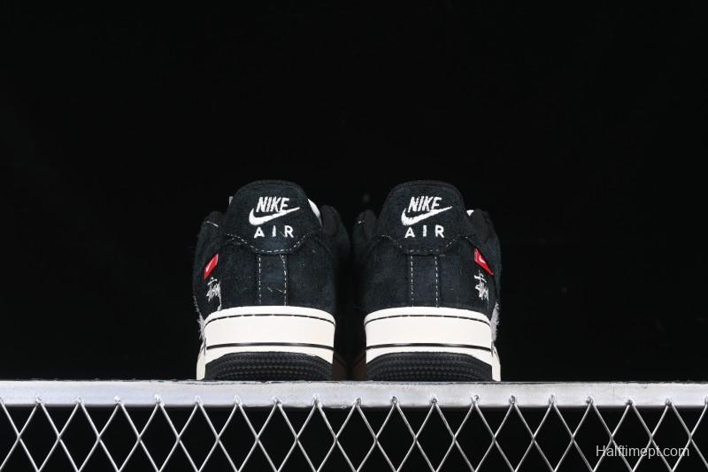 Nike Air Force 1 '07 Low Stussy Collaboration Black Grey Outsole Low-Top Casual Sneakers - SJ6698-017