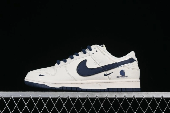 Nike SB Dunk Low Carhartt Collaboration Anniversary Premium Custom Sneakers with White and Blue Swoosh - SJ1089-008