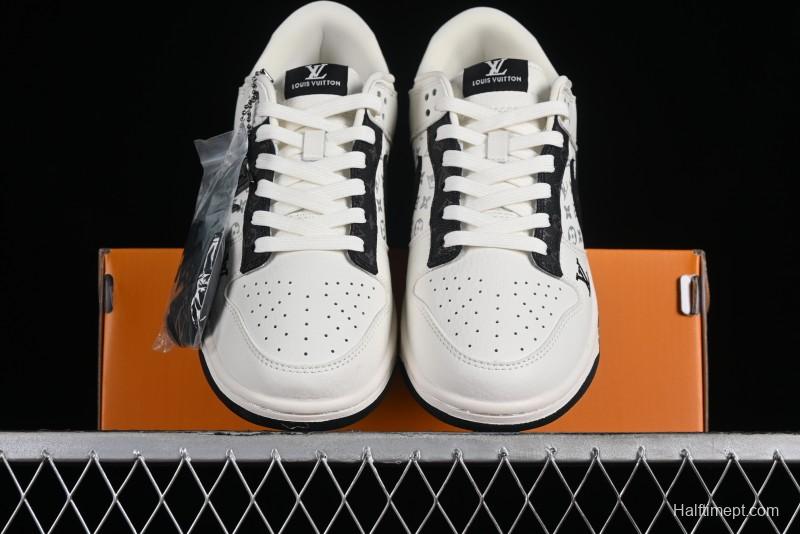 Nike Dunk Low LV Collaboration - Monogram Beige Black Hook SB Low Top Casual Skate Shoes - FC1688-189