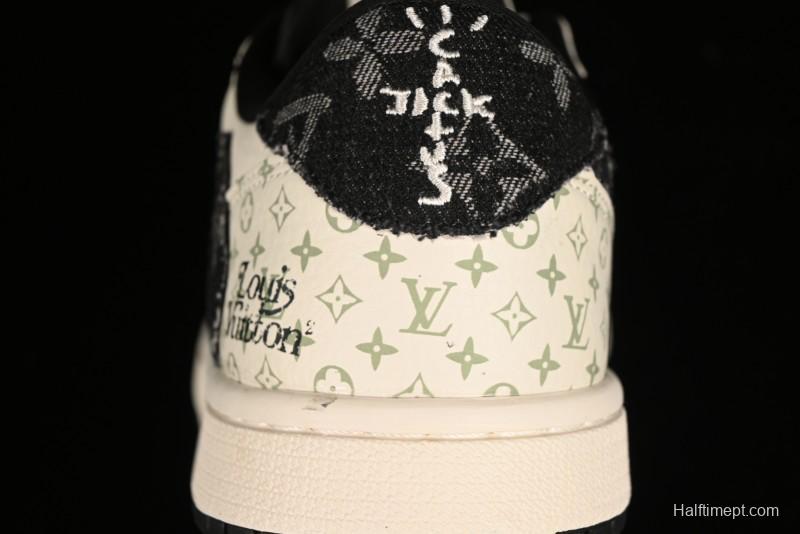 Nike Air Jordan 1 Low OG SP Travis Scott x Fragment Design Black Denim Print Casual Sneakers - SJ2068-005