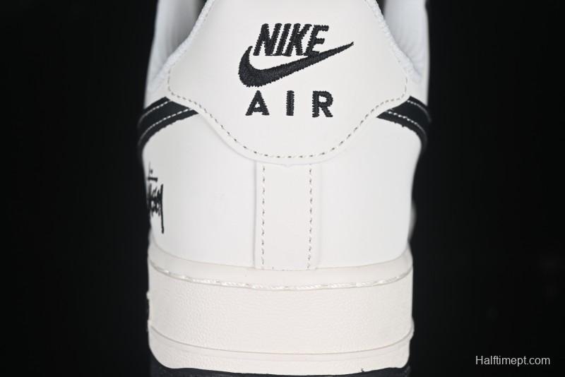 Nike Air Force 1 '07 Low Stussy Collaboration Black Leather Low-Top Casual Sneakers - HH7518-045