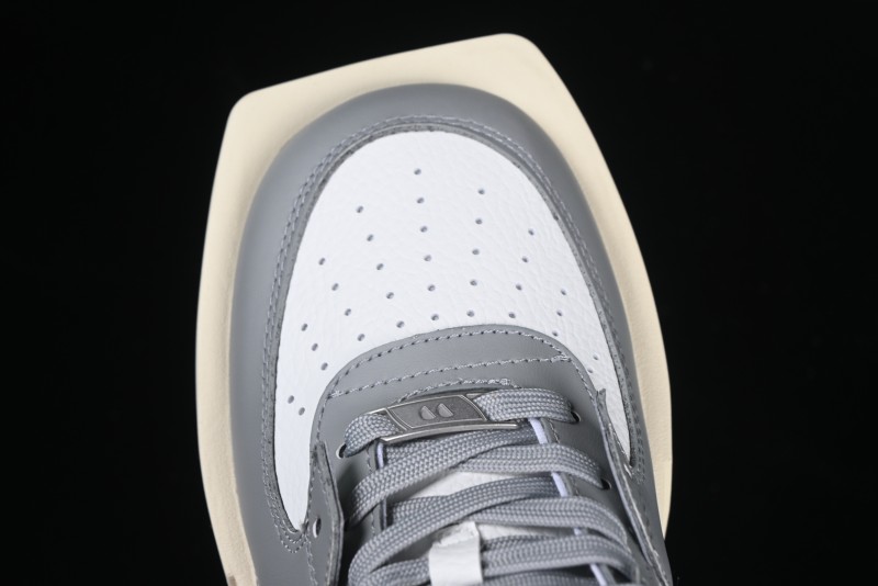 Choco Concert Leather Round Square Asymmetric Fashion Sneakers White Gray - AJE5