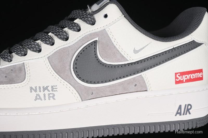 Nike Air Force 1 '07 Low Supreme Collaboration Custom Casual Sneakers with Grey Swoosh - DM6688-056