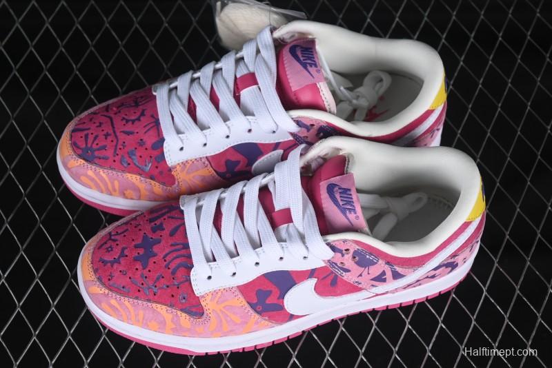 Nike SB Dunk Low Color Embossed Pink with White Swoosh Anniversary Custom Low-Top Casual Skate Shoes - XD6188-047