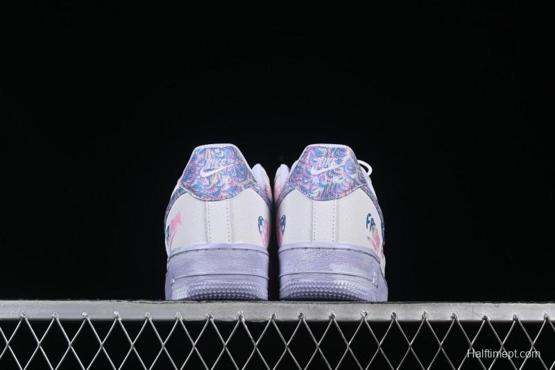 Nike Air Force 1 '07 Low Double Hearts Casual Sneakers with Hand-Drawn Anime Doodle and Pink Blue Hearts - CZ0377-002
