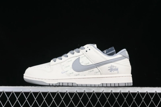 Nike SB Dunk Low Stussy Collaboration Light Grey Brushed Swoosh Anniversary Custom Low-Top Casual Sneakers - XX2025-608