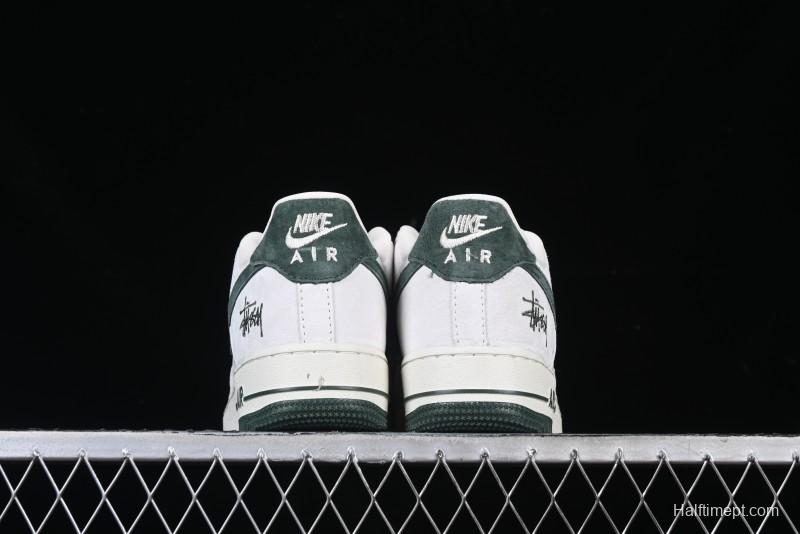 Nike Air Force 1 '07 Low Stussy Collaboration Green Suede Swoosh Low-Top Casual Sneakers - CH6336-511
